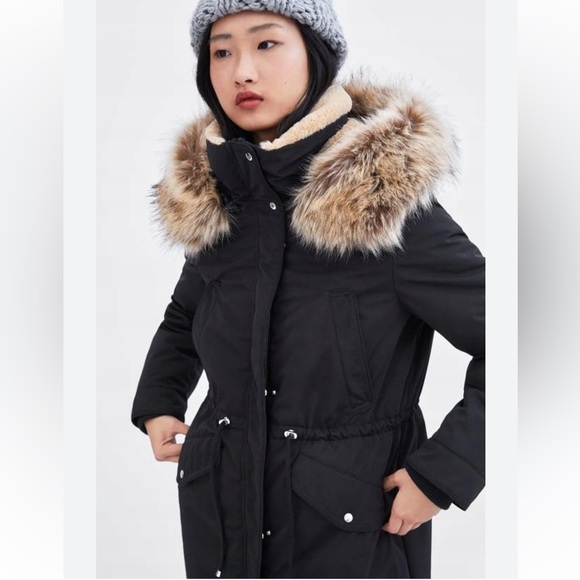 Zara Sorona DuPont thermal fill puffer coat parka jacket “NO faux fur” Black XS - Picture 7 of 16